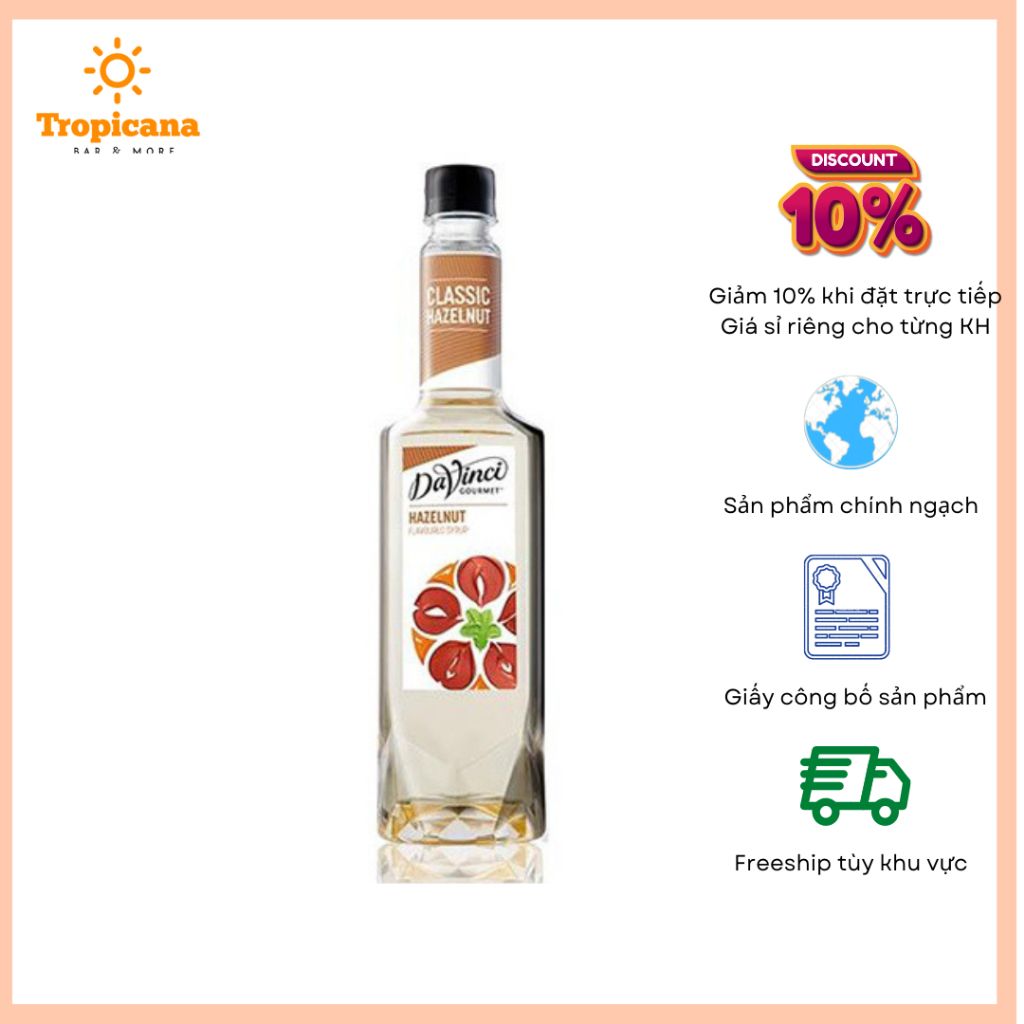  Syrup Davinci Hạt dẻ / Hazelnut - Chai 750ml 