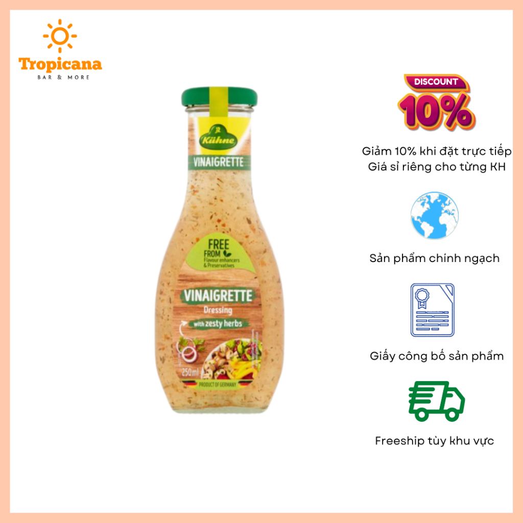 Sốt trộn salad vị Bạc hà Vinaigrette hiệu Kuehne - Chai 250ml 