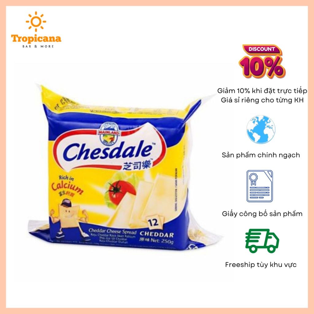  Phô mai Cheddar Chesdale Anchor New Zealand vị sữa - Gói 12 lát 250g 