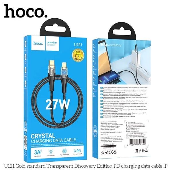 Cáp Sạc PD20W - Hoco U121 - C.IP - dù 1.2m - 27W (sl10-3/20-5)