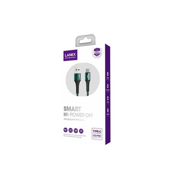 Cáp Sạc Nhanh LANEX LTC-P15C Type-C/ usb.C (Dây dù, 5.0A, Có Led 1.2m)