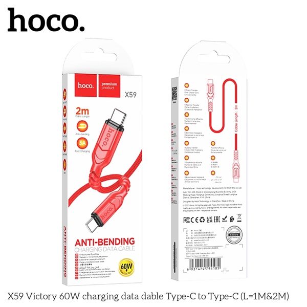 Cáp Sạc C2C - Hoco X59 - 1m - 60W (sl5-2/10-3/20-5)