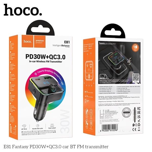 Cóc Sạc Xe Ô tô - Hoco E81 - Phát FM Bluetooth - PD30W/ QC3.0 ( SL5-2/10-4)
