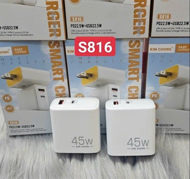 Cóc Sạc Kim Cương S816 -Sạc Nhanh 45W- 2 cổng usb & C