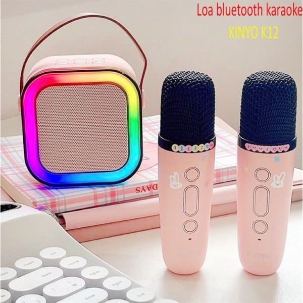 Loa Bluetooth Karaoke Mini K12 Kèm 2 Mic Không Dây