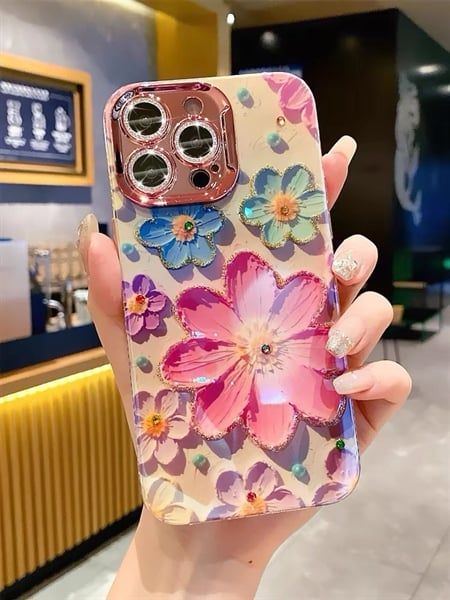 Ốp Hoa 3D Hoạ Tiết, Viền Cam Xi