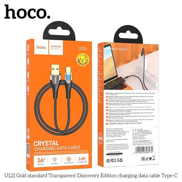 Cáp Sạc USB.C - Hoco U121 - dây dù 1.2m - 3A (Sợi) (sl10/-5)