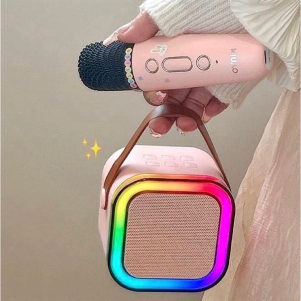 Loa Bluetooth Karaoke Mini K12 Kèm 2 Mic Không Dây