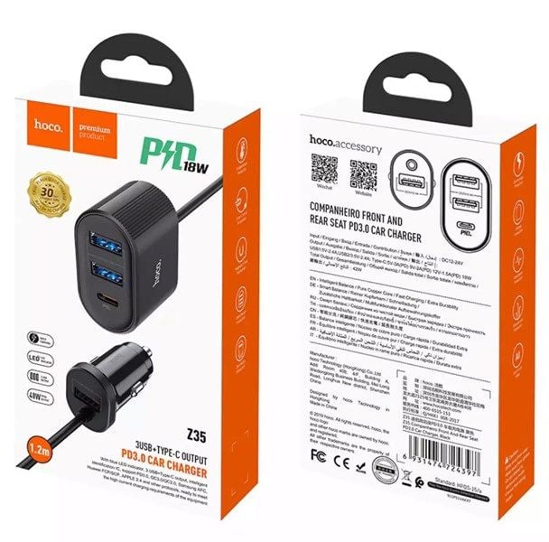 Cóc Sạc Xe ô Tô - Hoco Z35 - 3.0A (nối dài)