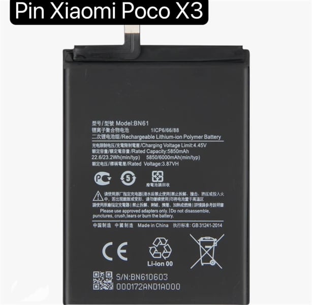 Pin Xiaomi BN61 /Poco X3 / Pocophone X3 / 6000mAh / Redmi 9T