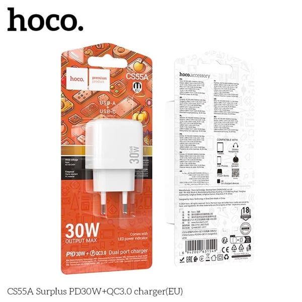 Cóc Sạc Hoco CS55A - PD30W (cổng USB + GAN PD30W)