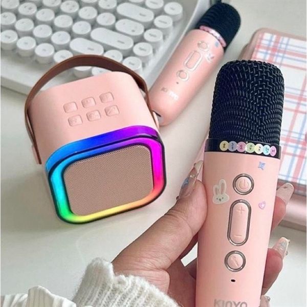 Loa Bluetooth Karaoke Mini K12 Kèm 2 Mic Không Dây