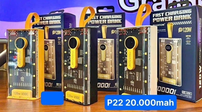 Pin Dự Phòng PHANTOM P22 20000mAh LED Trong Suốt Kèm Dây (sl5-10)