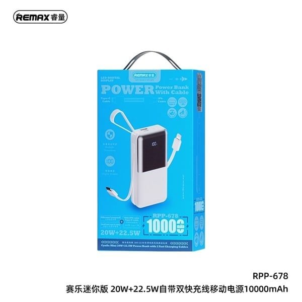 Pin Dự Phòng Remax RPP 678 -10000mAh - Sạc Nhanh 22.5W -kèm Dây
