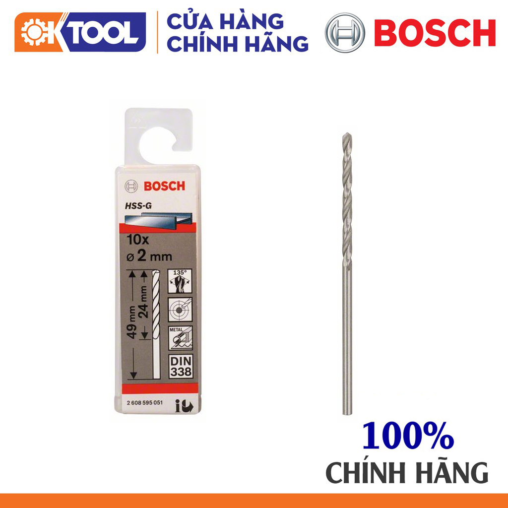 Mũi khoan sắt BOSCH HSS-G 2MM (10 mũi)