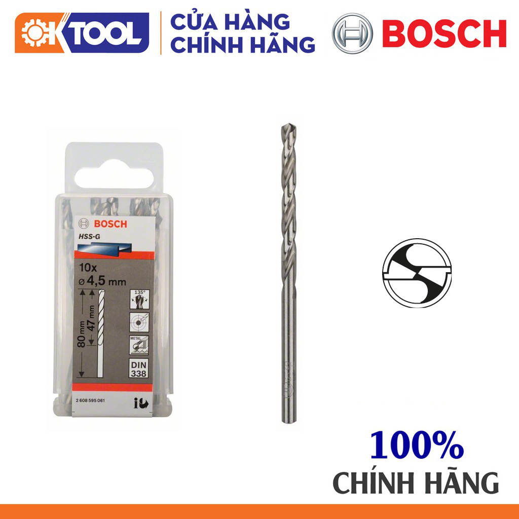 Mũi khoan sắt BOSCH HSS-G 4.5MM (10 mũi)