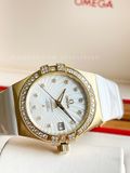 Omega Constellation 35 mm, yellow gold on rubber strap 123.57.35.20.55.003 12357352055003