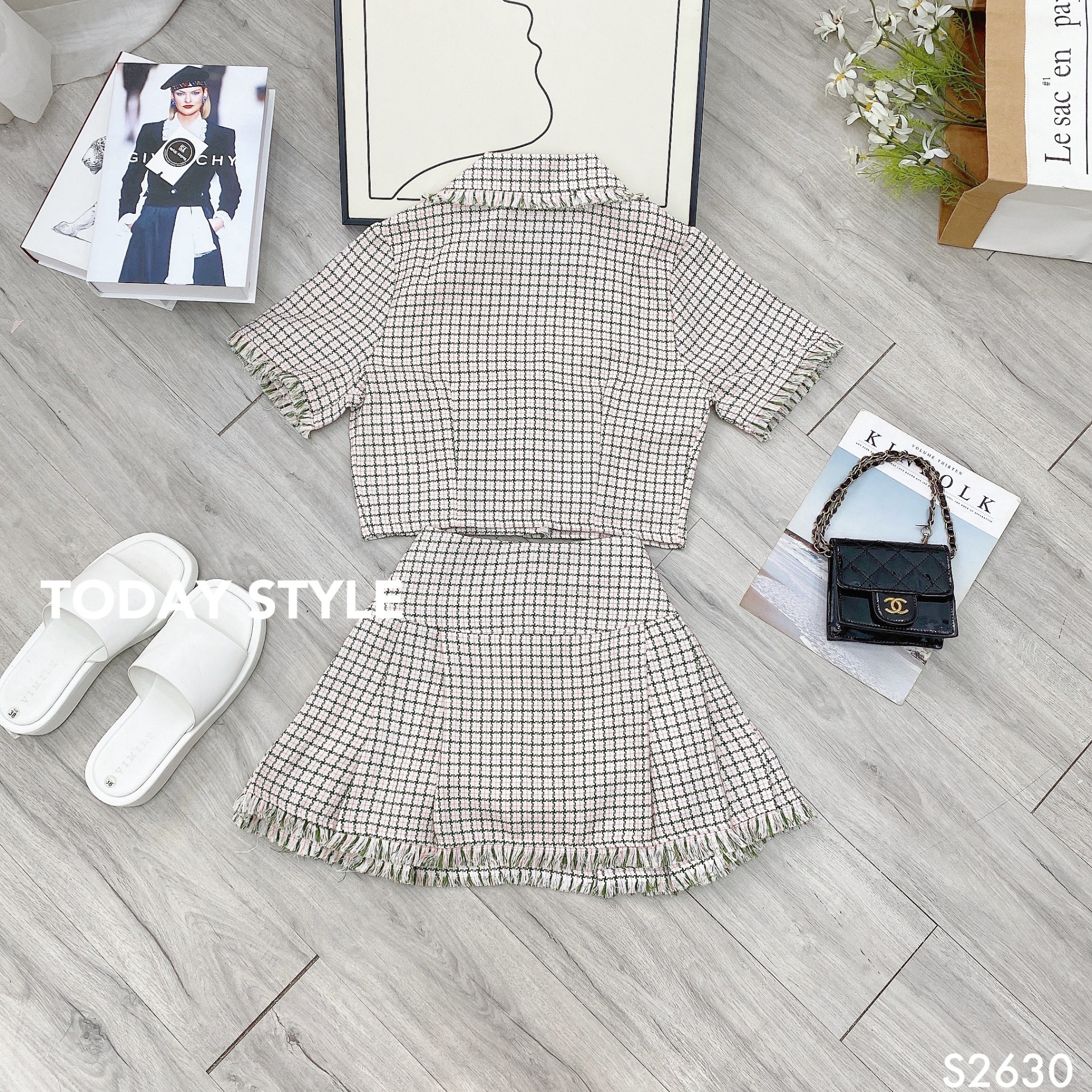 Mua set vest lửng croptop phối chân váy kèm áo sơ mi ngắn tay dài thanh  lịch  Tiki