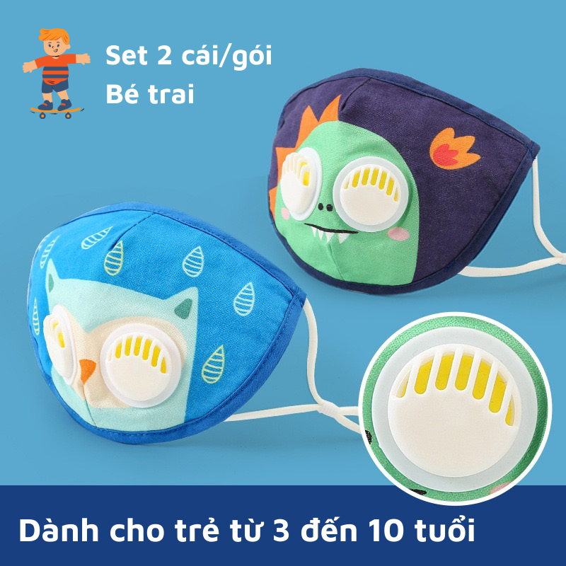 [3-10 tuổi] Set 2 cái khẩu trang vải Lemonkid® tiện lợi tái sử dụng cho bé trai bé gái