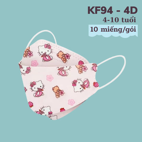 [4-10tuổi] Khẩu trang cao cấp KF94 - 4D RuiErxin vải không dệt ngăn ngừa không khí ô nhiễm cho bé gái - Hello Kitty
