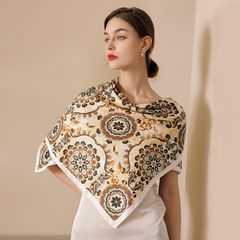 Khăn choàng lụa vuông mùa hè mùa thu cho nữ phong cách Pháp kích cỡ 90*90cm