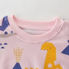 [2-8 tuổi] Áo nỉ Xuân Thu bé trai bé gái chất cotton cao cấp AOSTA BETTY họa tiết khủng long - Màu hồng