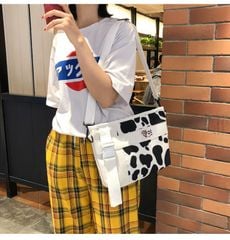 Túi xách đeo chéo unisex nam và nữ bằng vải- Họa tiết bò sữa