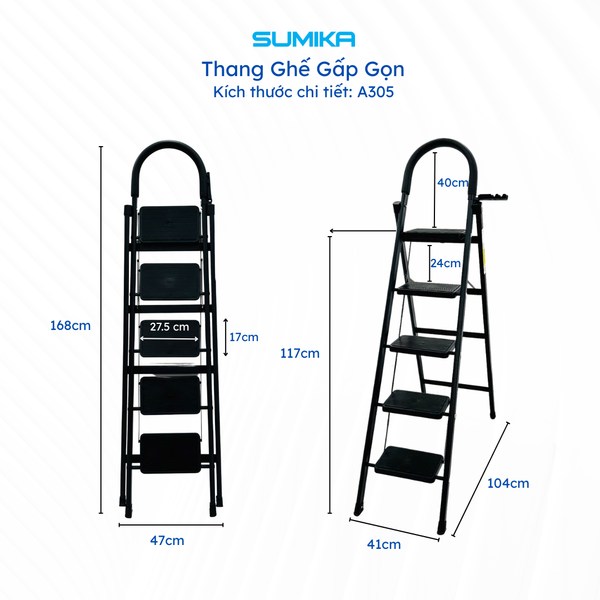  Thang ghế Thép carbon 5 bậc SUMIKA A305, chiều cao 117cm 