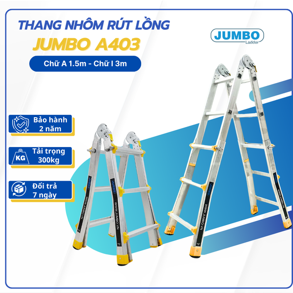 Thang nhôm rút lồng JUMBO A403, chữ A cao nhất 1.4m 