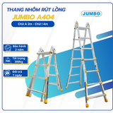  Thang nhôm rút lồng JUMBO A404, chữ A cao nhất 1.9m 