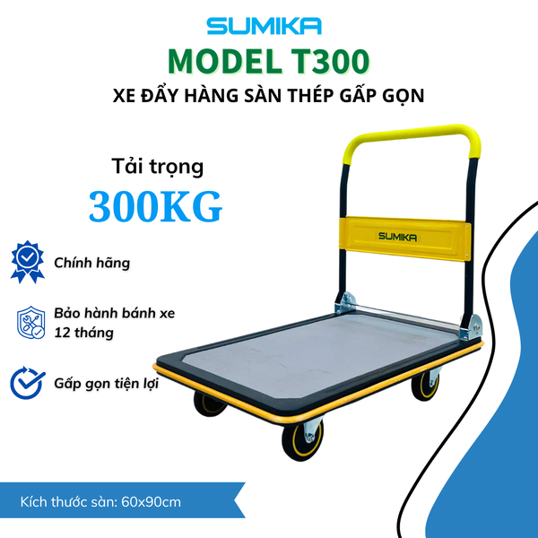  Xe đẩy hàng sàn thép SUMIKA T300, tải trọng 300kg 