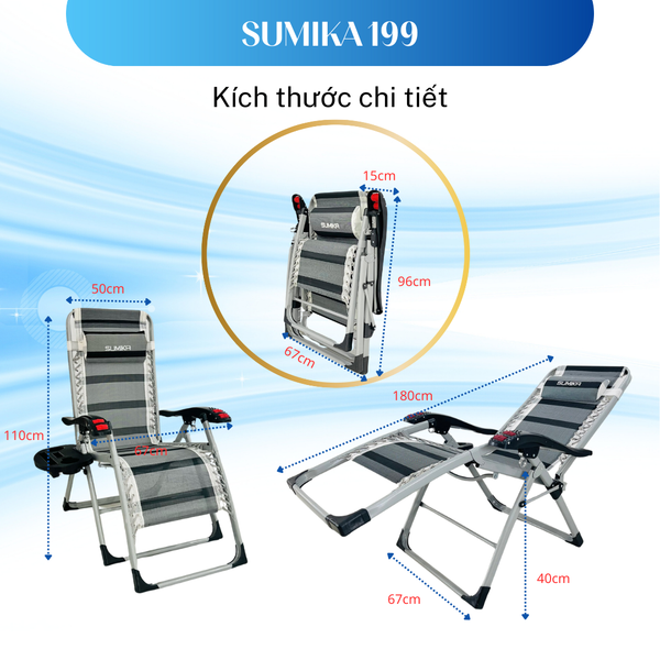  Ghế xếp thư giãn SUMIKA 199, lăn tay massage, khung vuông cao cấp 
