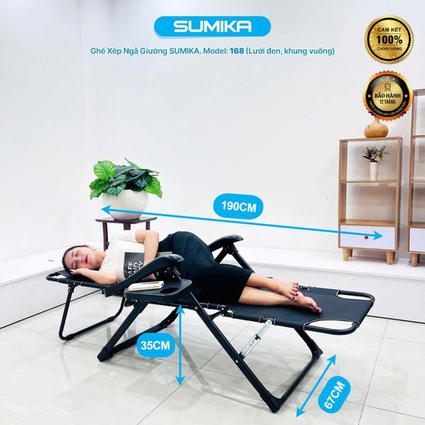  Ghế xếp ngã thành giường Sumika 168, tải trọng 300kg 