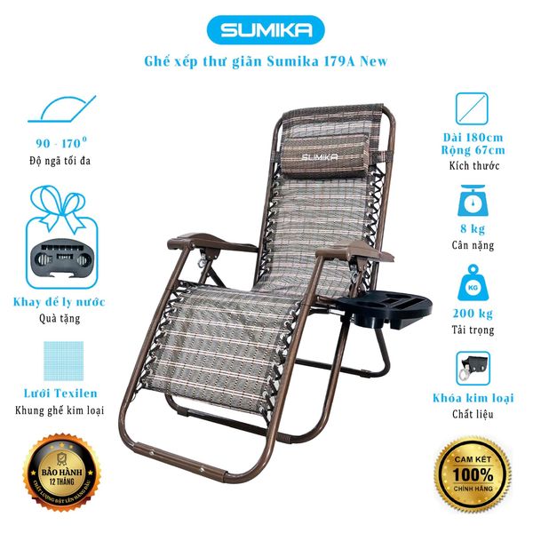  Ghế xếp thư giãn Sumika 179A NEW, tải trọng 200kg 