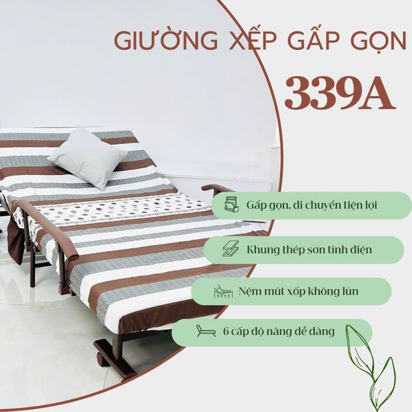  Giường nệm xếp gọn SUMIKA 339A, chiều rộng 90cm 
