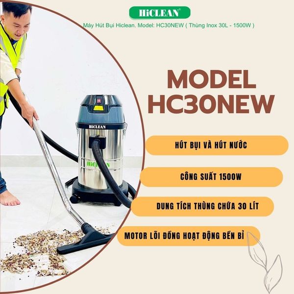  Máy hút bụi công nghiệp HiClean HC30NEW, công suất 1500W 