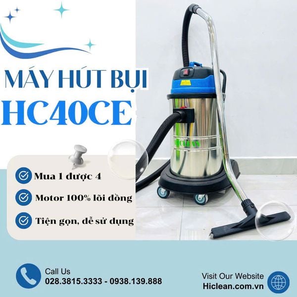  Máy hút bụi công nghiệp HiClean HC 40CE, công suất 1800W 