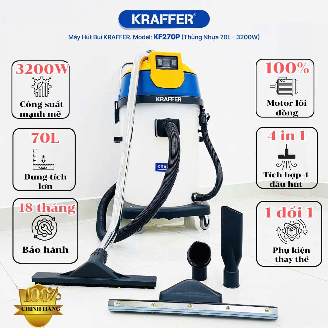  Máy hút bụi công nghiệp Kraffer KF270P, công suất 3200W 