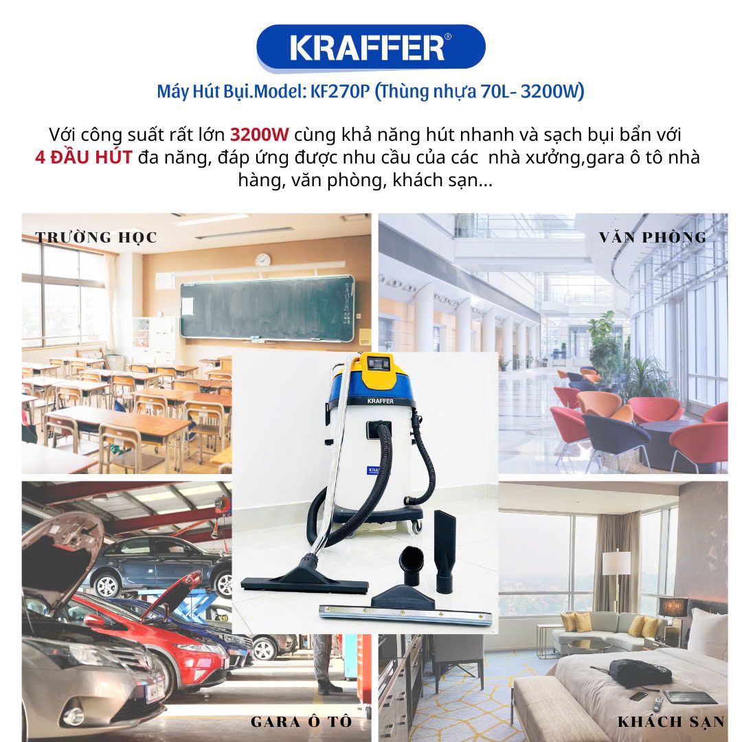  Máy hút bụi công nghiệp Kraffer KF270P, công suất 3200W 