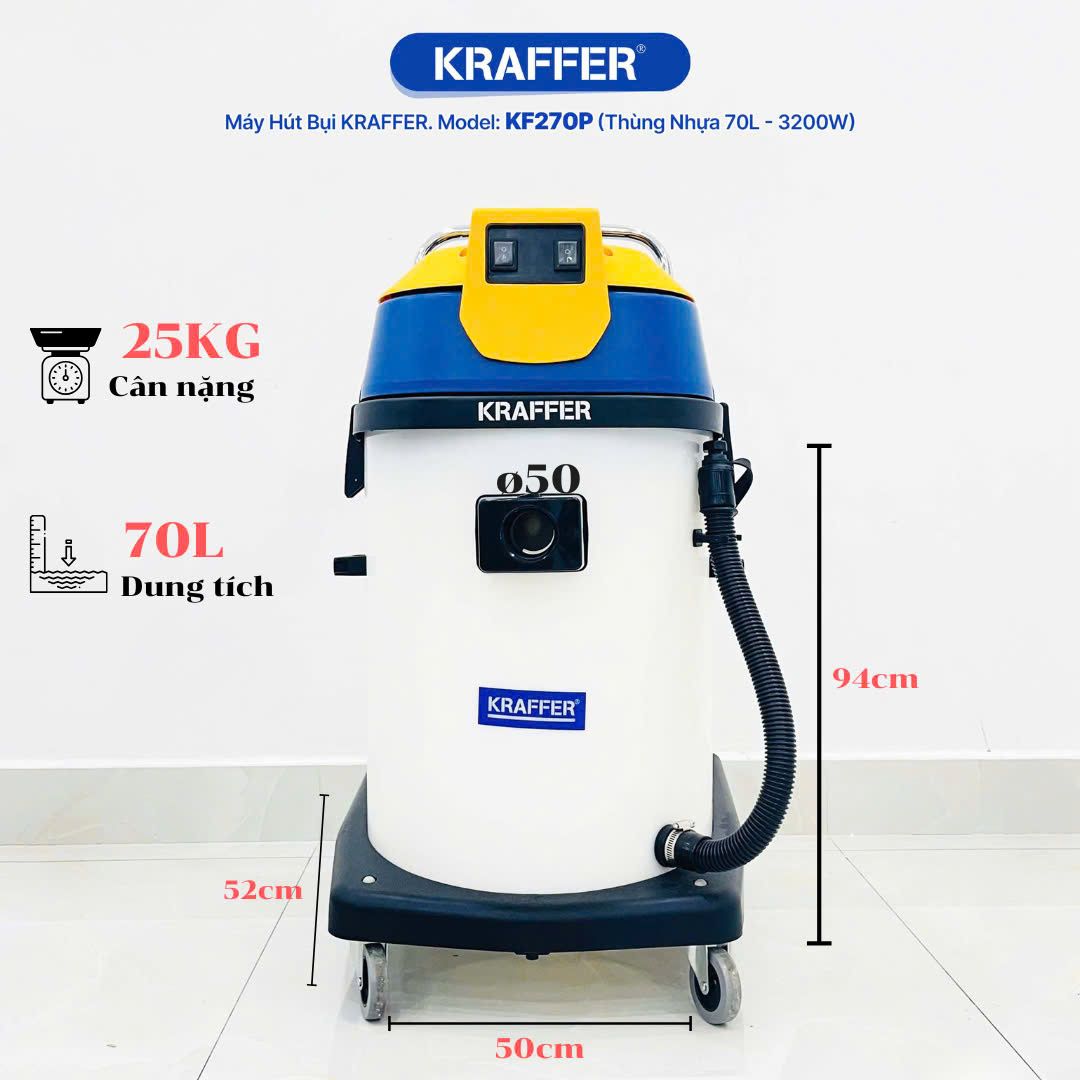 Máy hút bụi công nghiệp Kraffer KF270P, công suất 3200W 