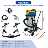  Máy hút bụi nhà xưởng Kraffer KF380SW, công suất 3800W 
