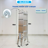  Thang nhôm gấp 4 đoạn SUMIKA SK605, chữ A cao 2.9m, chữ I cao 5.8m 