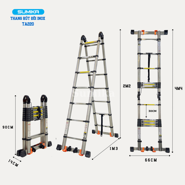  Thang Inox rút chữ A SUMIKA TA220, chiều cao 2.2M 