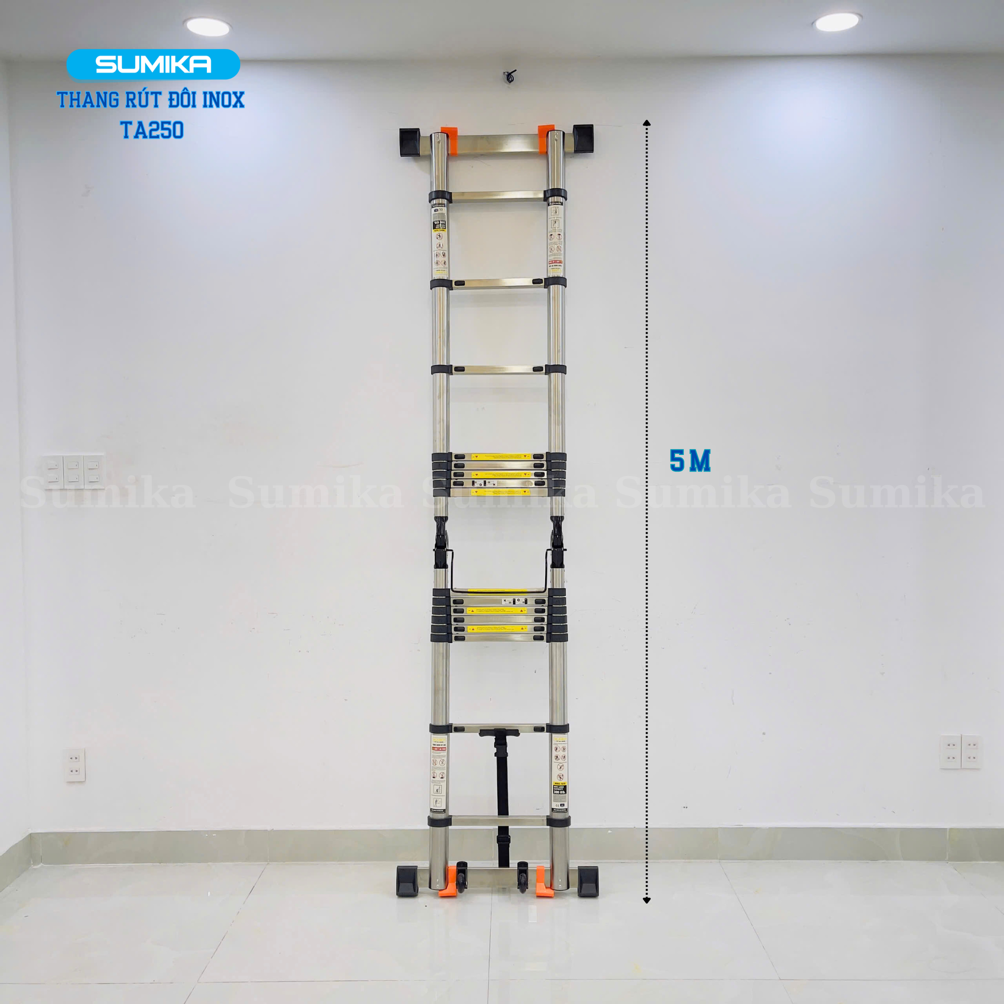  Thang Inox rút chữ A SUMIKA TA250, chiều cao 2.5M 