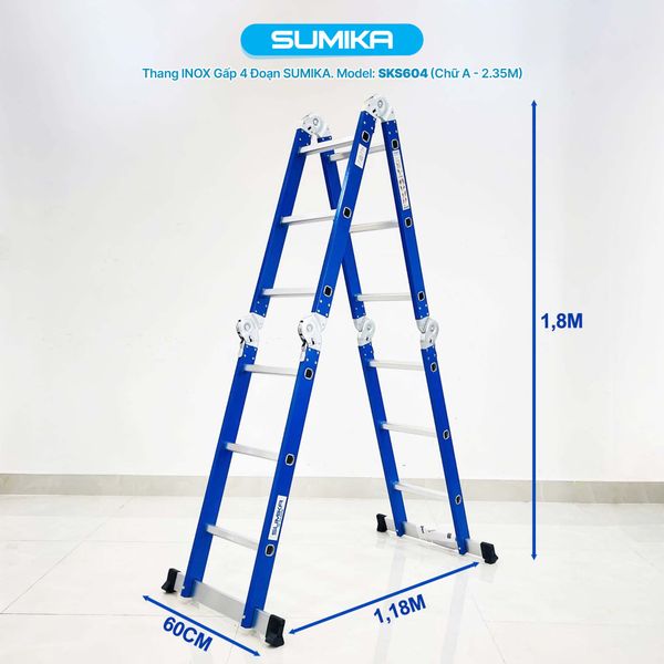  Thang inox gấp 4 đoạn Sumika SKS603, chữ A cao 1.7M 