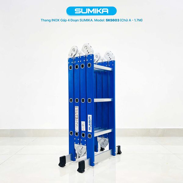  Thang inox gấp 4 đoạn Sumika SKS603, chữ A cao 1.7m 