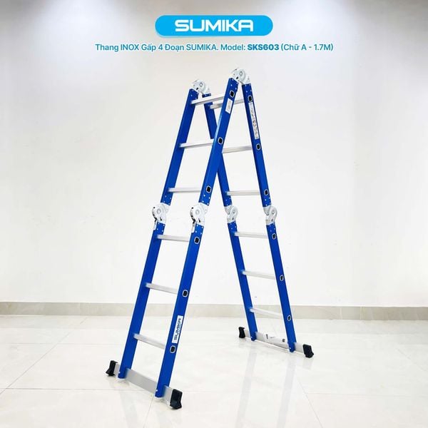  Thang inox gấp 4 đoạn Sumika SKS603, chữ A cao 1.7m 
