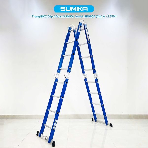  Thang inox gấp 4 đoạn Sumika SKS604, chữ A cao 2.35m 
