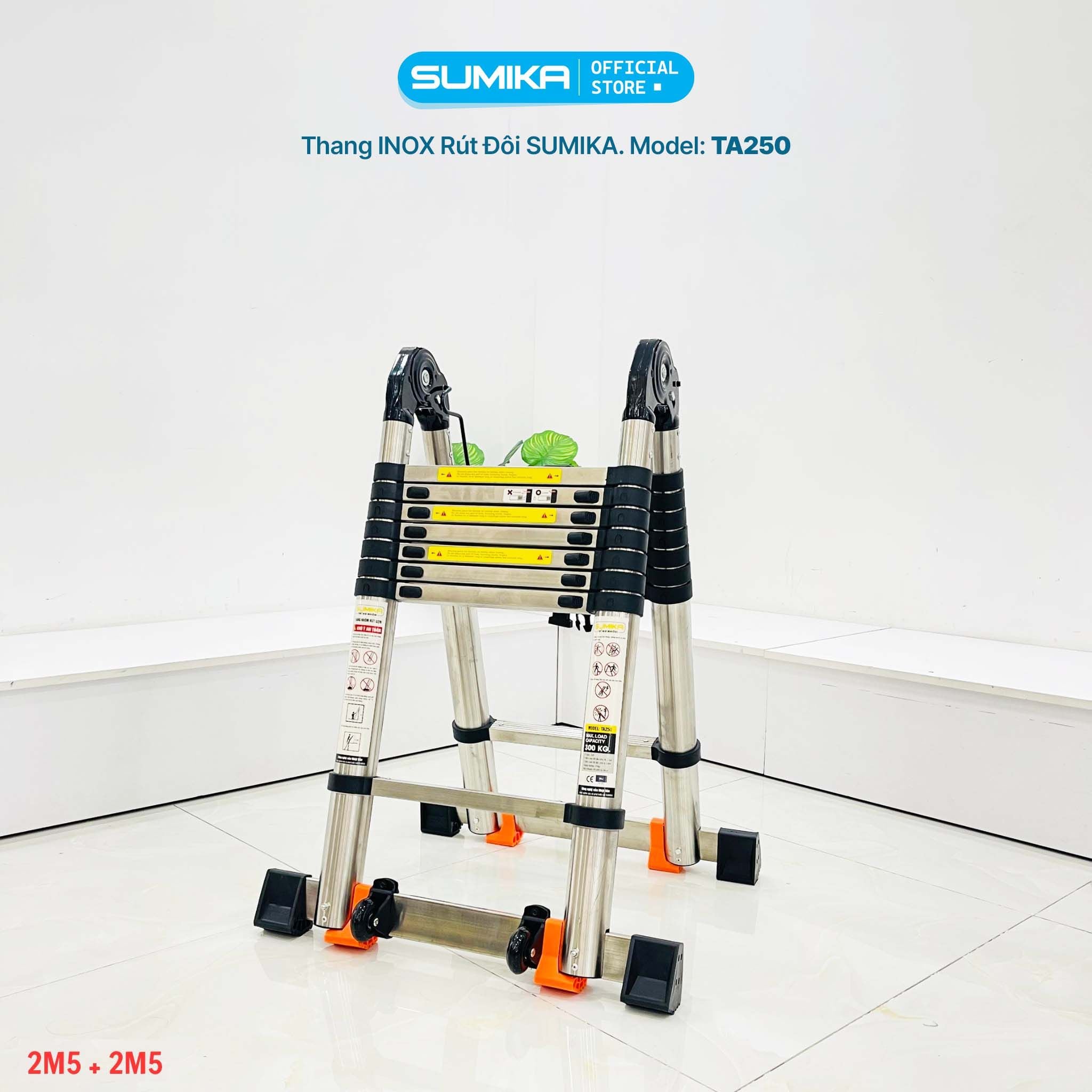  Thang Inox rút chữ A SUMIKA TA250, chiều cao 2.5M 