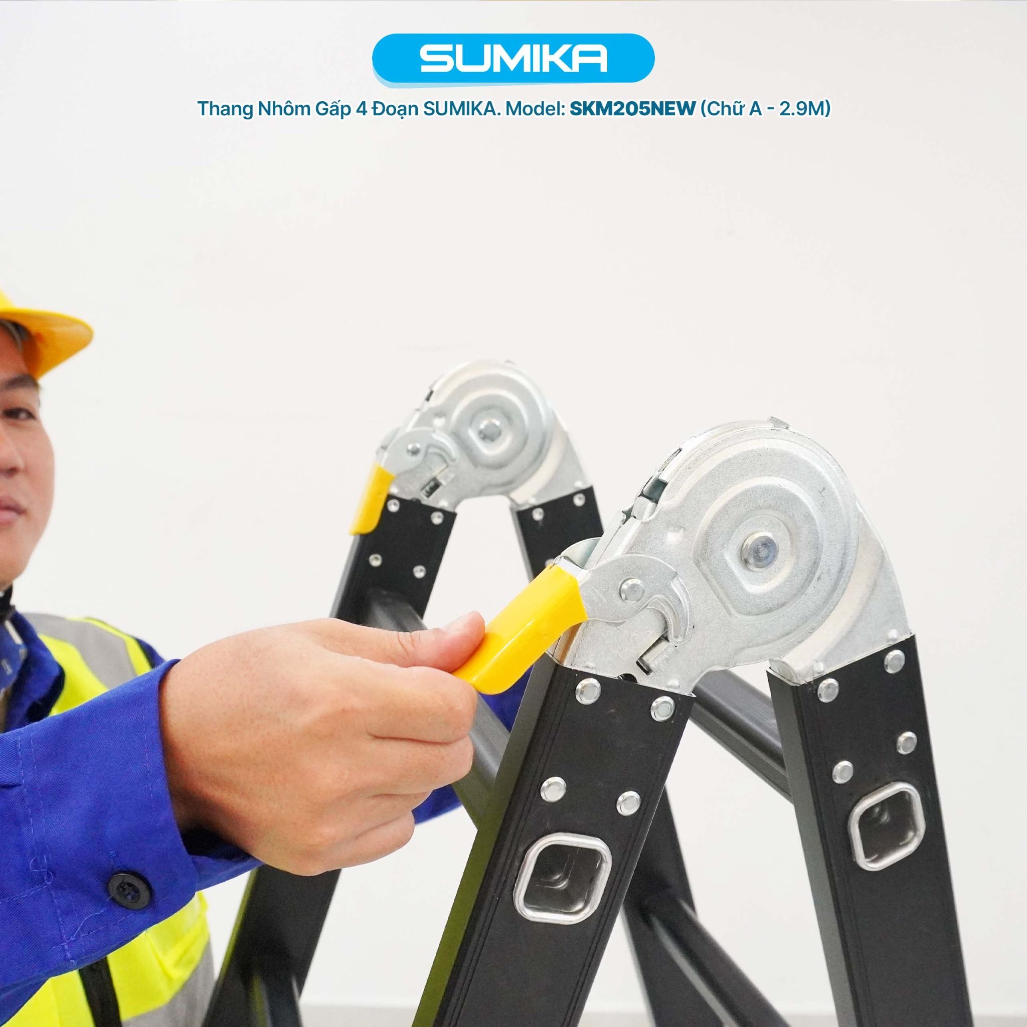  Thang nhôm gấp 4 đoạn SUMIKA SKM205 NEW, chữ A 2.9m, chữ I 5.8m 
